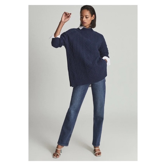 Gently Worn REISS “Nina” Cable Knit Relaxed Fit Wool Blend Tunic Jumper - Picture 4 of 12